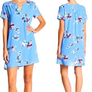 Lush Split Neck Floral Print Short Sleeve Dress